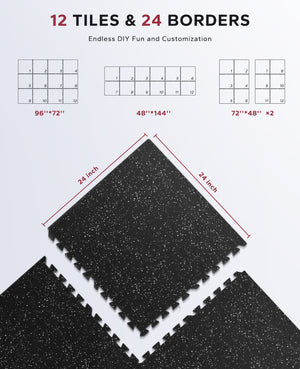 HAPBEAR 0.56'' Thick Exercise Equipment Mats - High-Density Rubber Top EVA Foam Interlocking Mats, 24x24in Tiles, Heavy-Duty Treadmill Mat for Hardwood Floors, Home Gym Mat